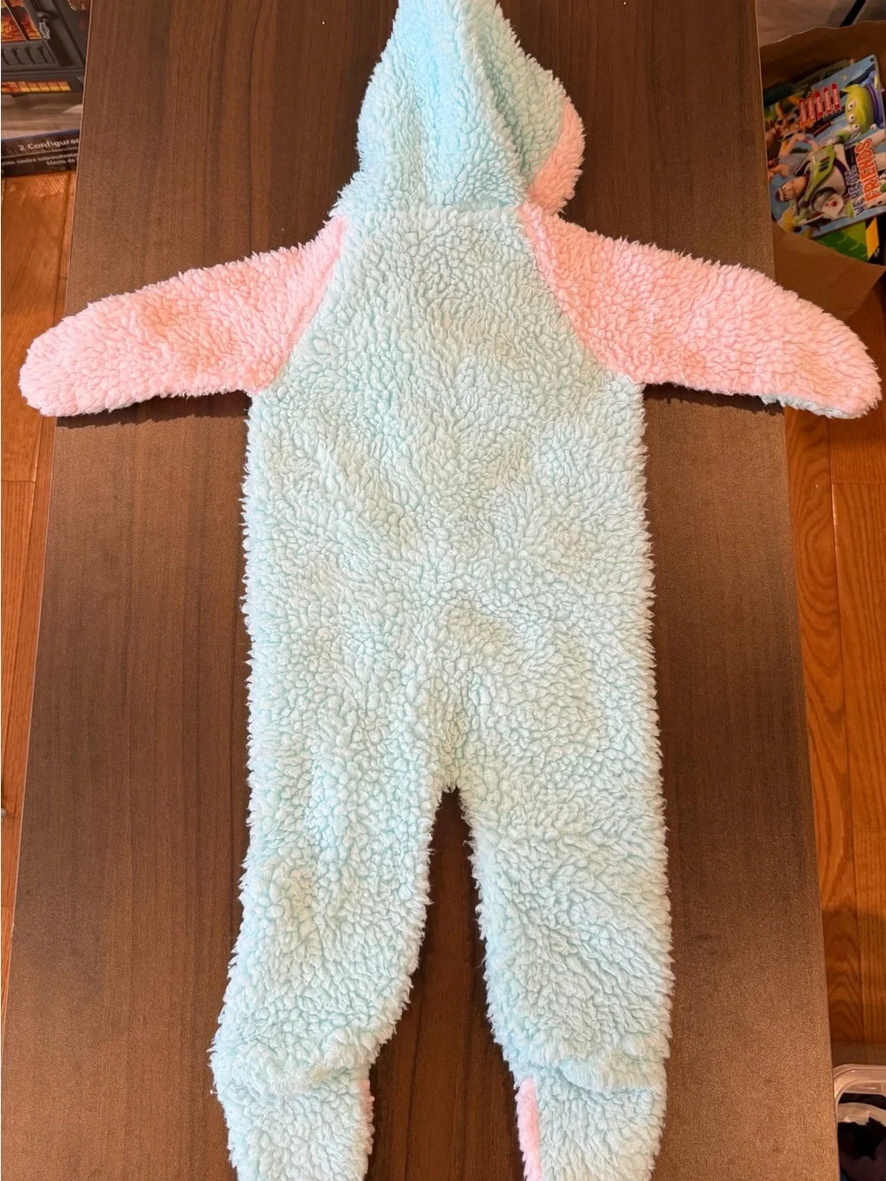 Vintage Cozy Pastel Sherpa Baby BunnySleeper Snowsuit Light Blue & Pink 3-12M